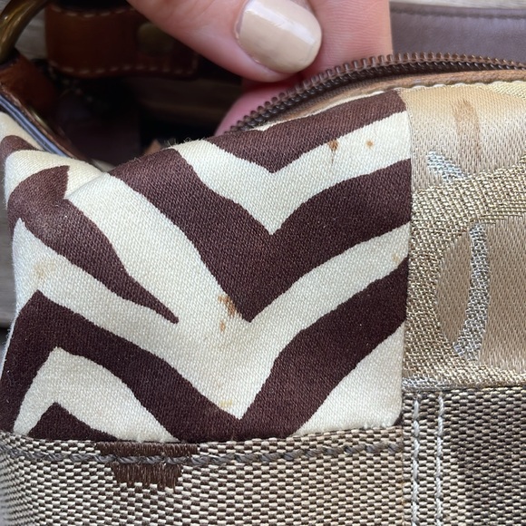 Authentic Tan Brown Animal Cheetah Print Canvas Leather Coach Mini Bag Purse - Picture 8 of 13